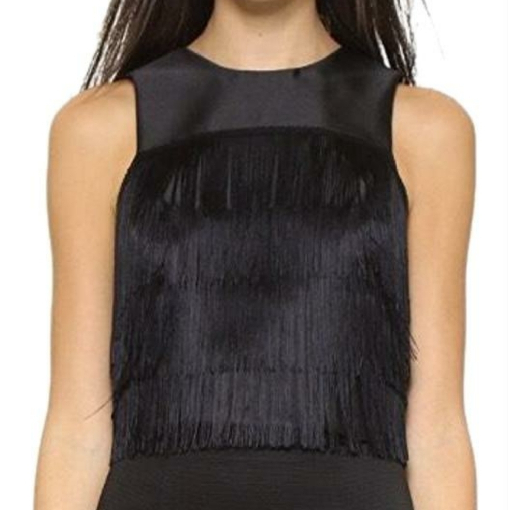 SHOSHANNA MIDNIGHT Sleeveles Satin Fringe Accent Top 12. - Picture 2 of 6